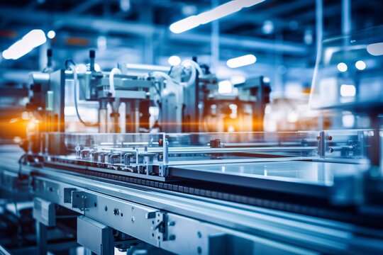 Industrial automation line with control panels
